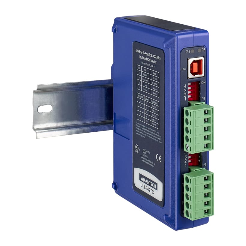 ULI-342TC - USB to 2 Port RS422/485 (Terminal Block) Isolated Converter, DIN Rail